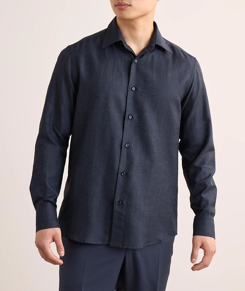 Hidden Button-Down Cotton-Linen Shirt