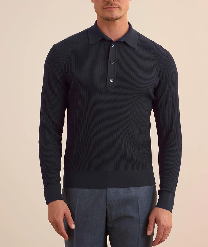 Ribbed Knit Wool Polo