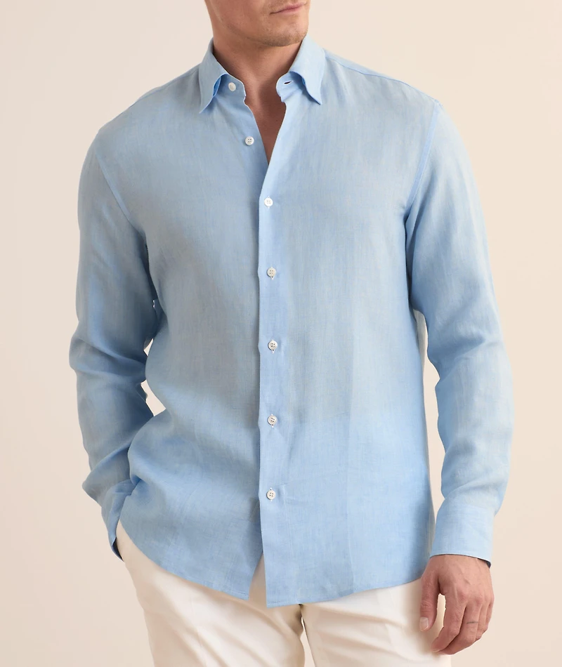 Hidden Button-Down Linen Shirt