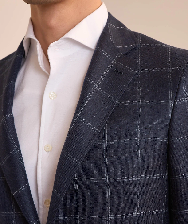 Kei Windowpane Cashmere-Linen-Silk Sport Jacket
