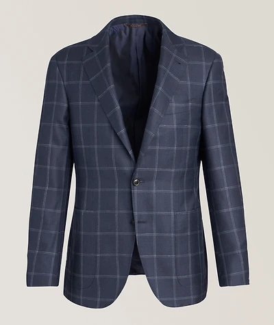 Kei Windowpane Cashmere-Linen-Silk Sport Jacket