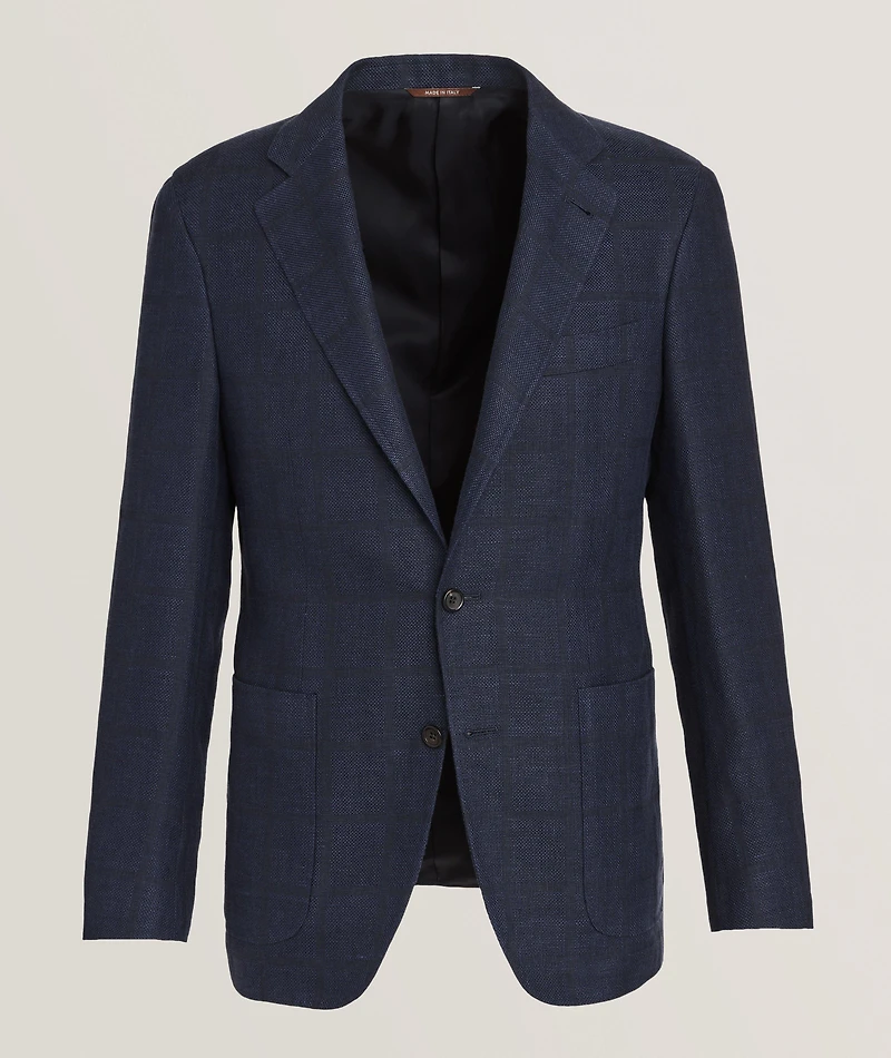 Kei Windowpane Linen-Wool Sport Jacket