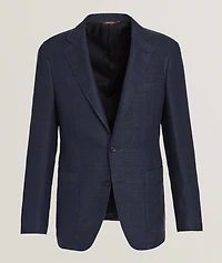 Kei Windowpane Linen-Wool Sport Jacket
