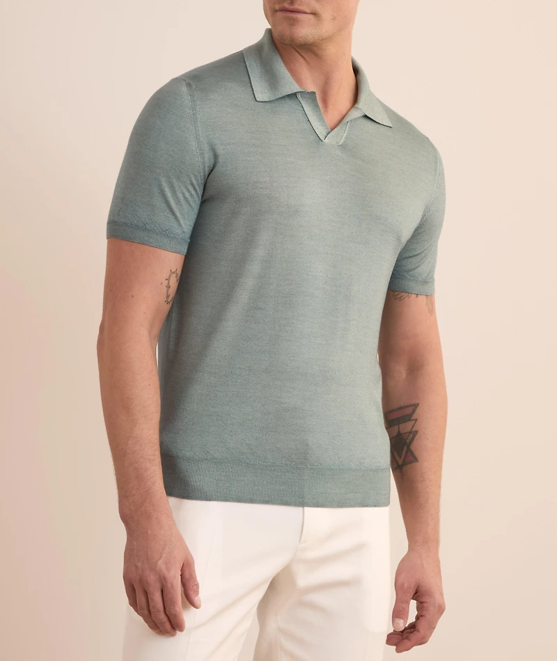 Wool-Silk Open Collar Polo