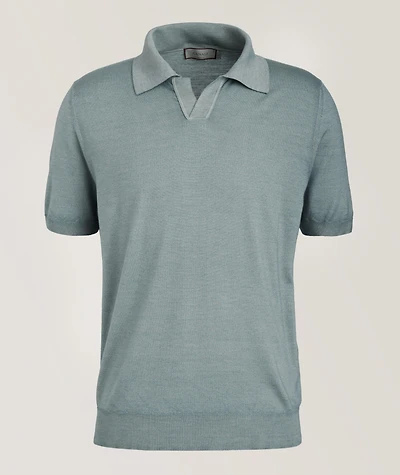 Wool-Silk Open Collar Polo