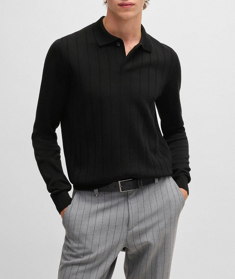 Striped Wool-Blend Knitted  Polo