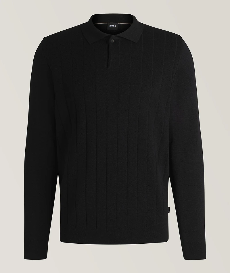 Striped Wool-Blend Knitted  Polo