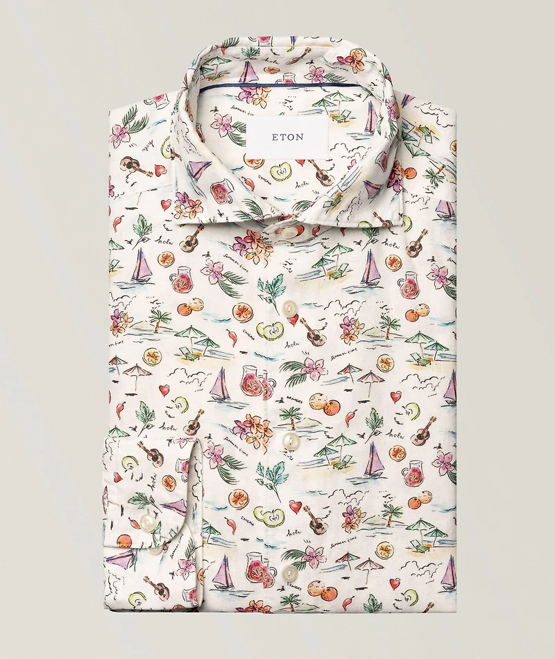 Slim-Fit Sangria Print Linen Shirt