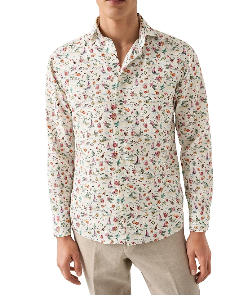 Slim-Fit Sangria Print Linen Shirt