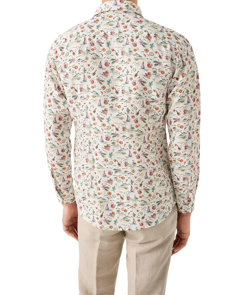 Slim-Fit Sangria Print Linen Shirt
