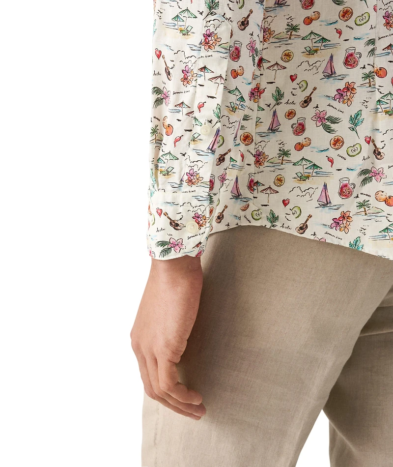 Slim-Fit Sangria Print Linen Shirt