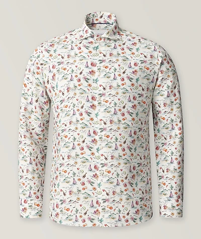 Slim-Fit Sangria Print Linen Shirt