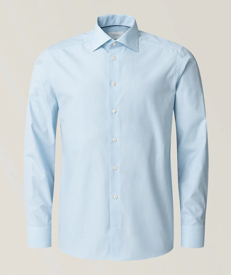 Slim-Fit Fine Check Twill Dress Shirt