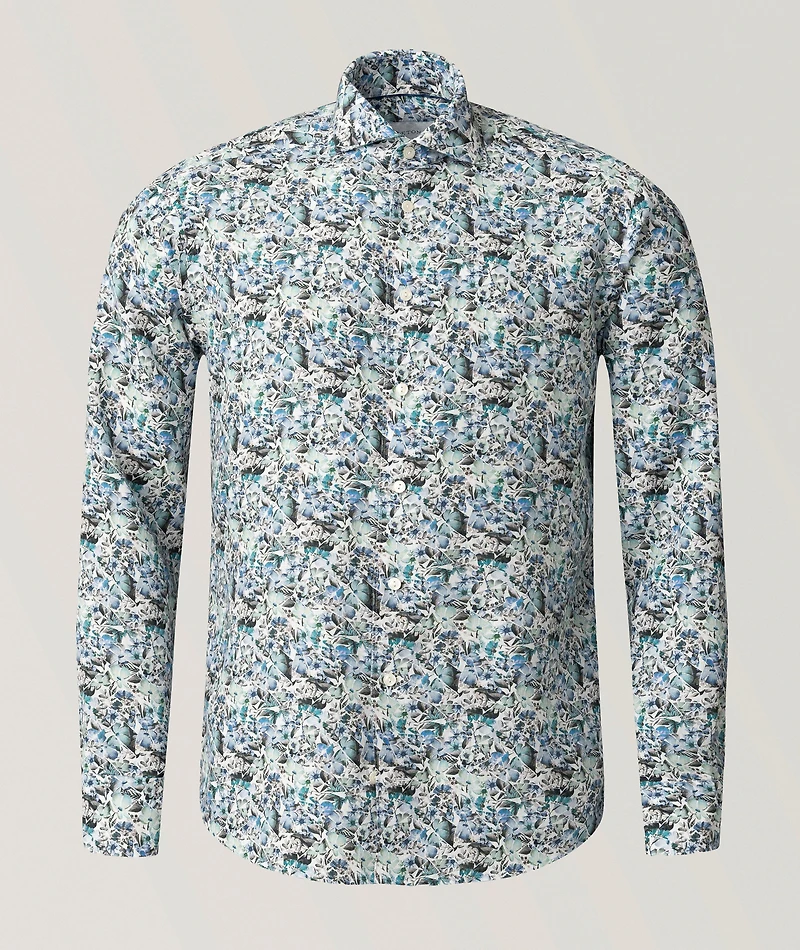 Slim-Fit Floral Print Linen Shirt
