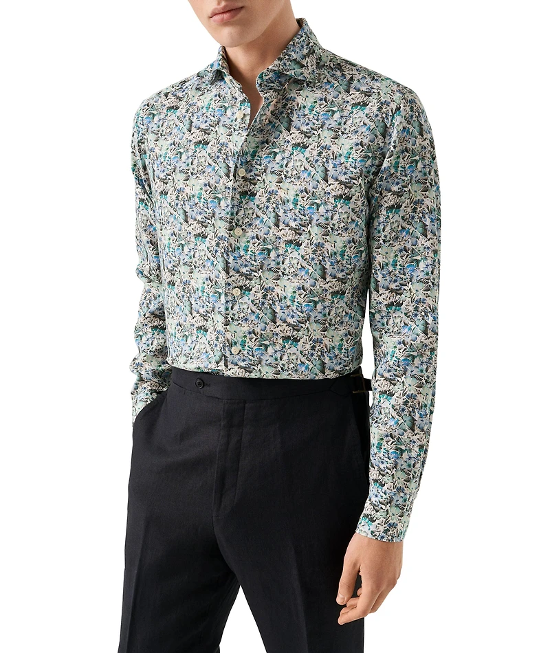 Slim-Fit Floral Print Linen Shirt
