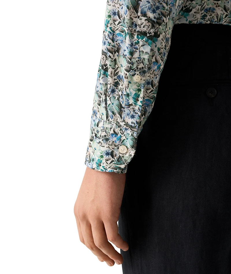 Slim-Fit Floral Print Linen Shirt