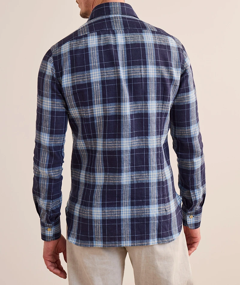 Plaid Stretch-Linen Shirt