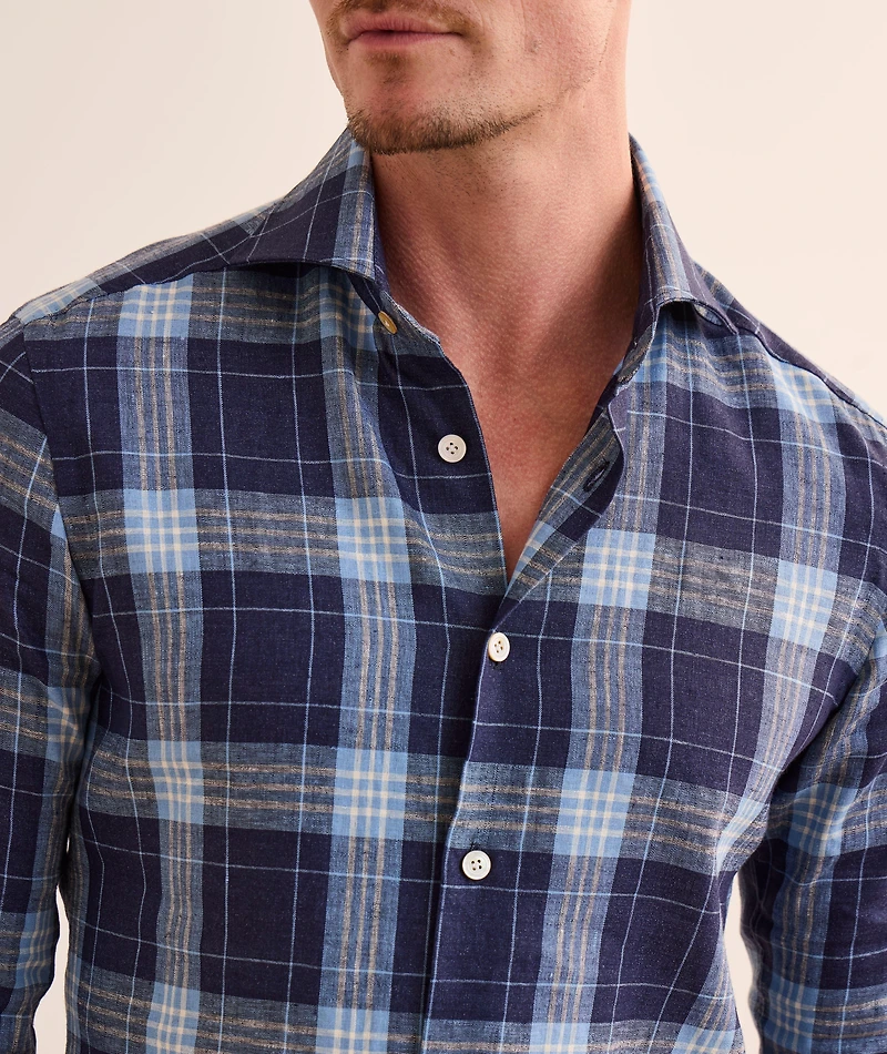 Plaid Stretch-Linen Shirt