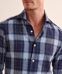 Plaid Stretch-Linen Shirt
