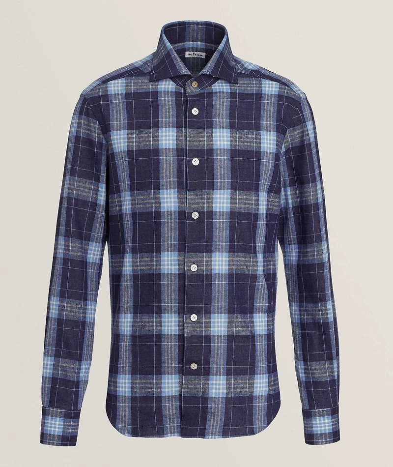 Plaid Stretch-Linen Shirt