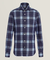 Plaid Stretch-Linen Shirt