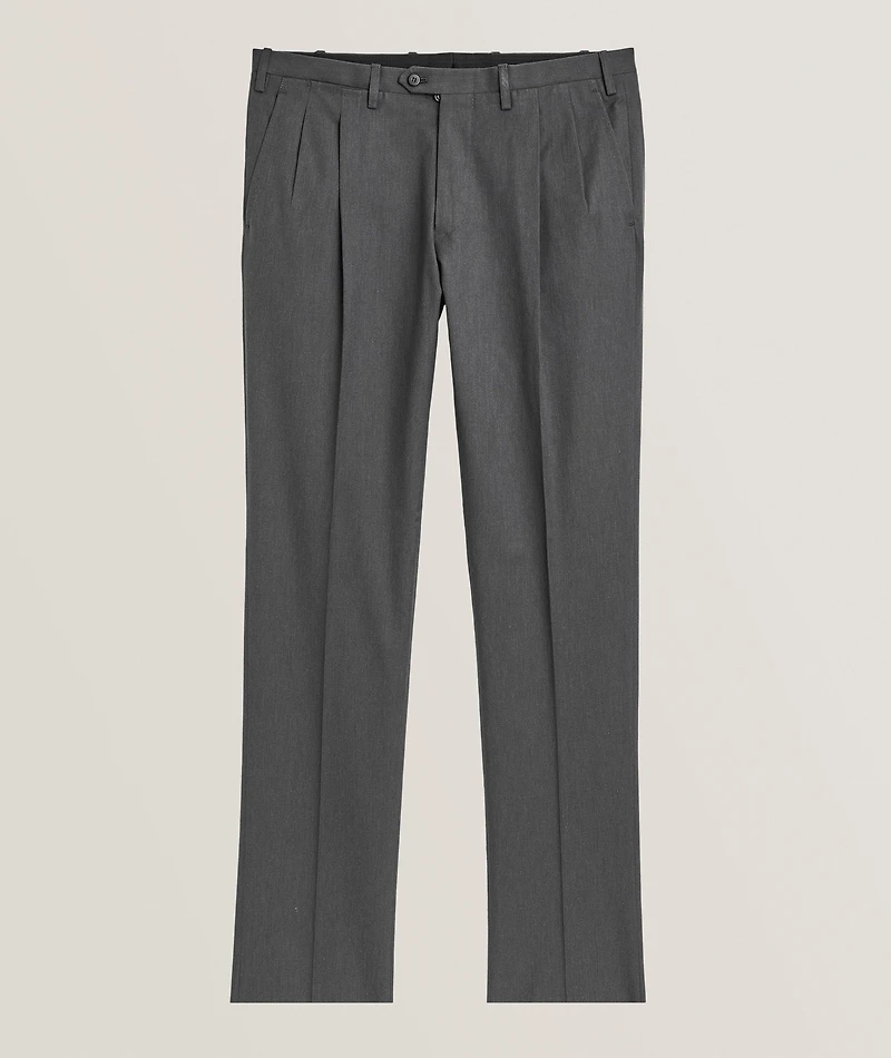 Stretch-Cotton Double Pleated Dress Pants