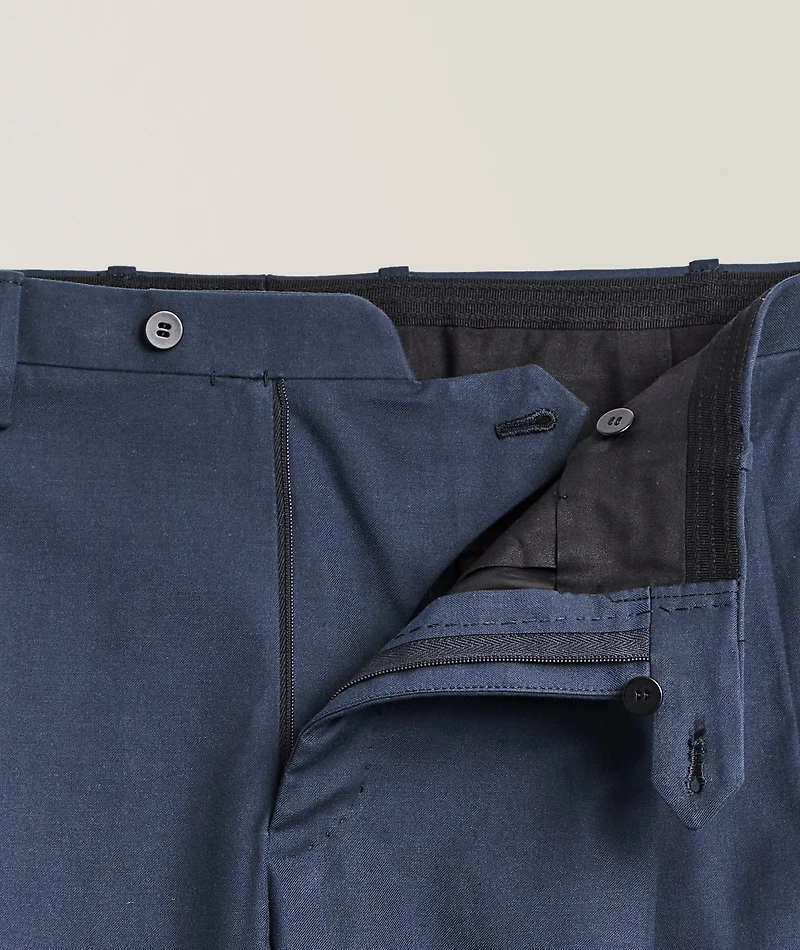 Stretch-Cotton Double Pleated Dress Pants