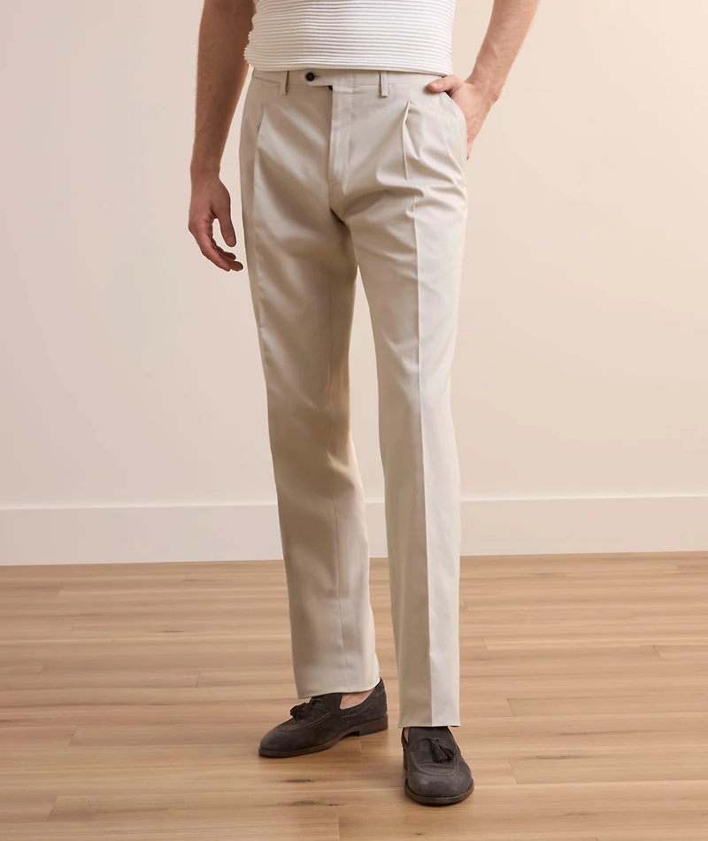 Stretch-Cotton Double-Pleated Dress Pants