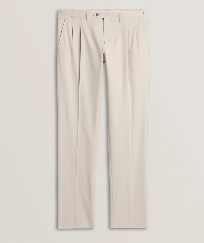 Stretch-Cotton Double-Pleated Dress Pants