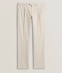 Stretch-Cotton Double-Pleated Dress Pants