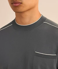 Striped Trim Cotton Crewneck Sweater