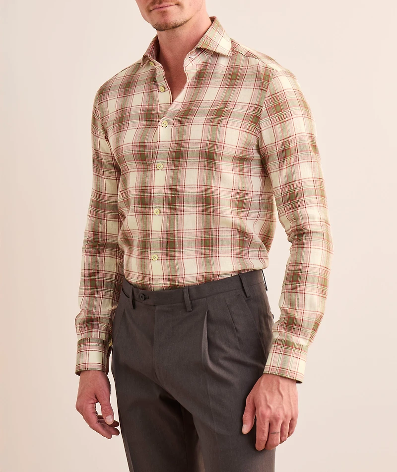 Plaid Stretch-Linen Shirt