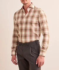 Plaid Stretch-Linen Shirt