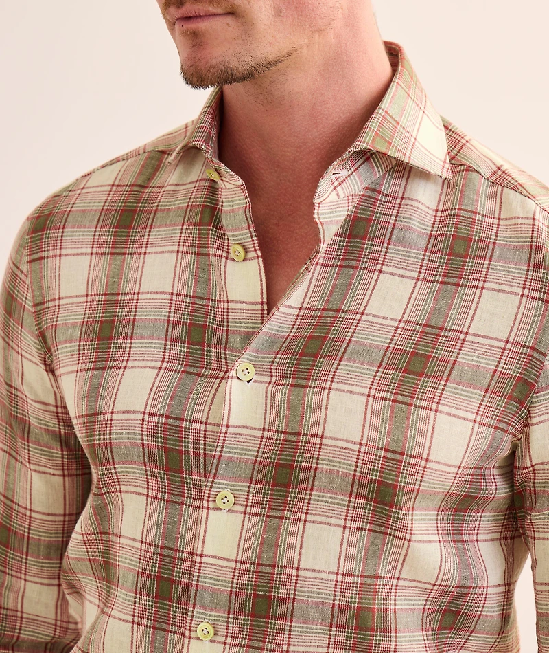 Plaid Stretch-Linen Shirt