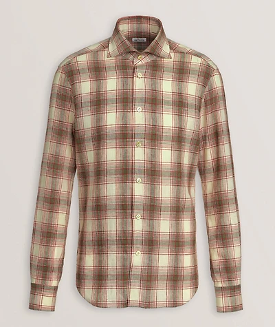 Plaid Stretch-Linen Shirt