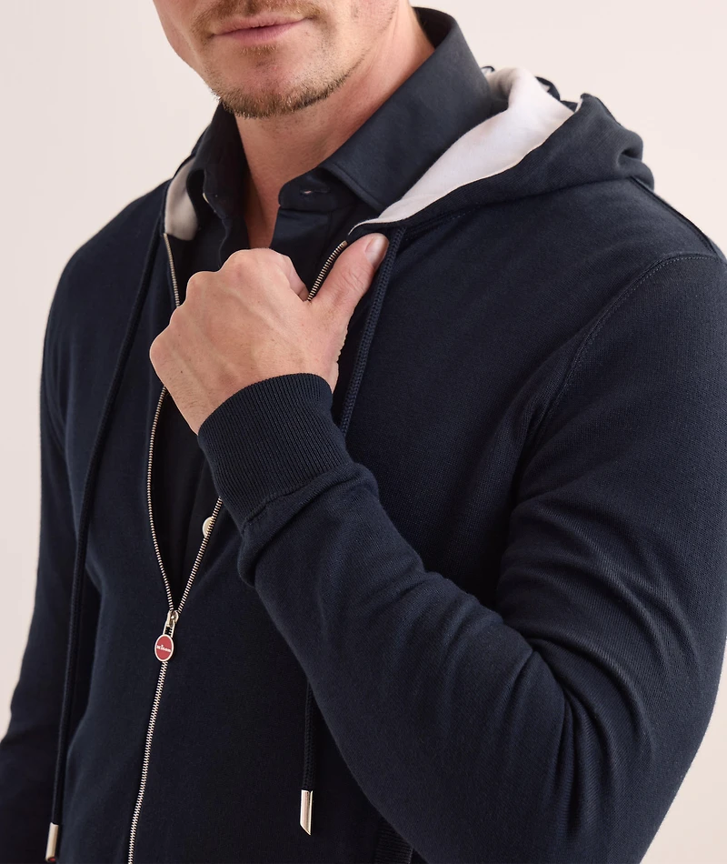 Contrast Cotton Knit Hooded Sweater