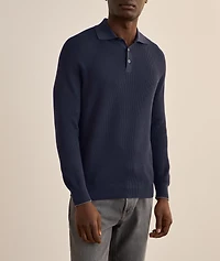 Ribbed Raglan Cotton Polo Sweater