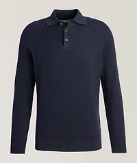 Ribbed Raglan Cotton Polo Sweater