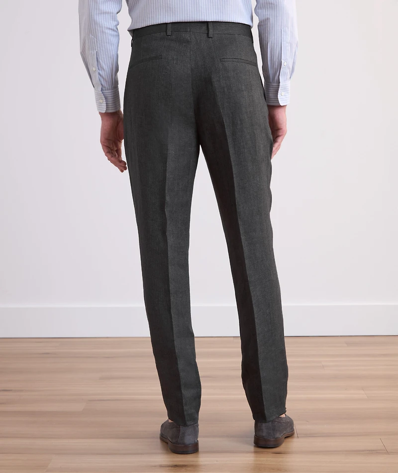 Leasure-Fit Herringbone Linen Pleated Pants
