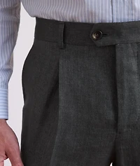 Leasure-Fit Herringbone Linen Pleated Pants