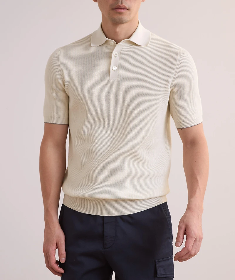 Ribbed Cotton Polo Sweater