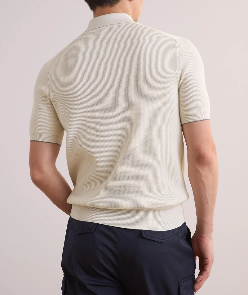 Ribbed Cotton Polo Sweater