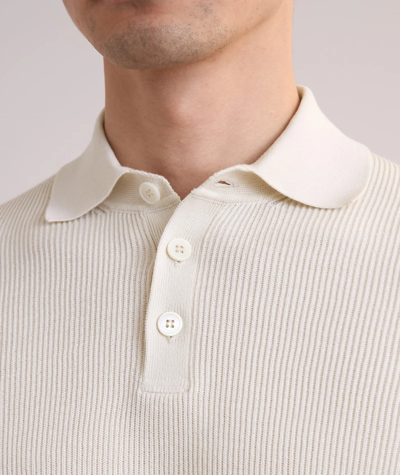 Ribbed Cotton Polo Sweater