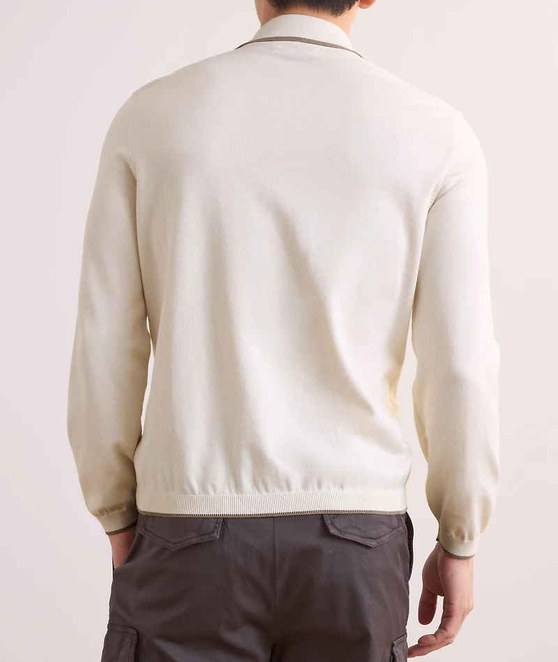 Textured Cotton Polo Cardigan