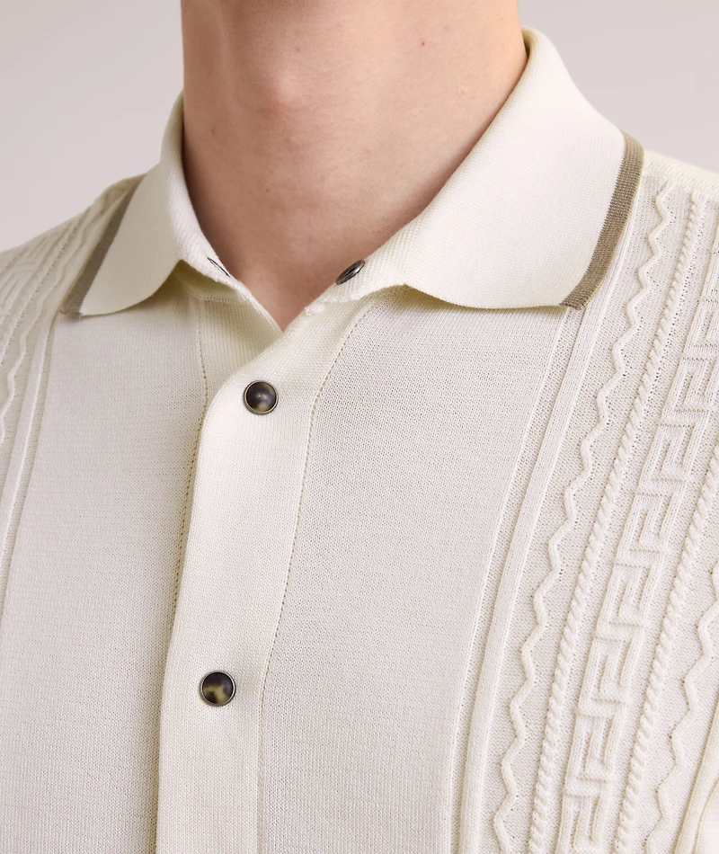 Textured Cotton Polo Cardigan