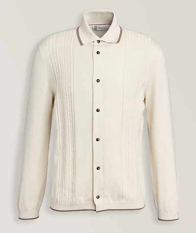 Textured Cotton Polo Cardigan