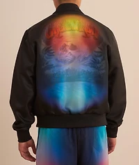 Organza Gradient Overlay Skull Bomber Jacket