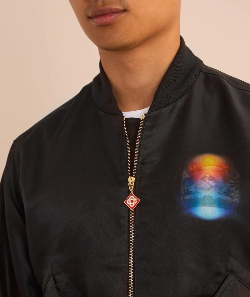 Organza Gradient Overlay Skull Bomber Jacket