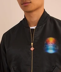 Organza Gradient Overlay Skull Bomber Jacket