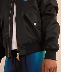 Organza Gradient Overlay Skull Bomber Jacket